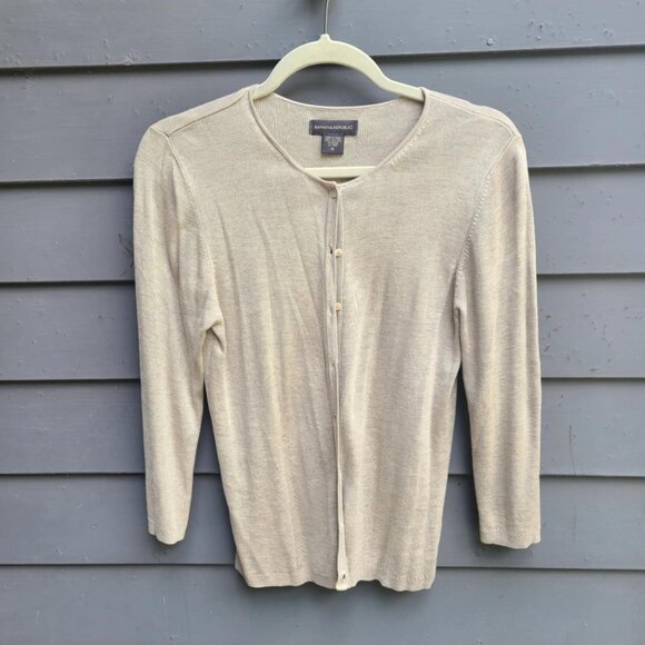 Banana Republic Taupe 100% Silk Cardigan Size Medium Vintage - Picture 1 of 6